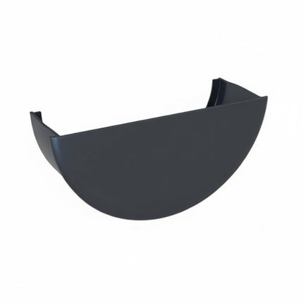 Anthracite plastic guttering component on a white background