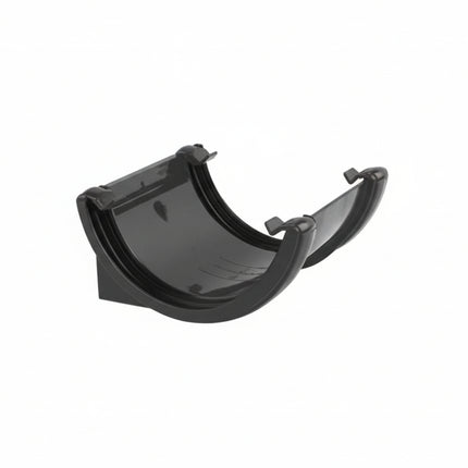 Anthracite plastic guttering component on a white background