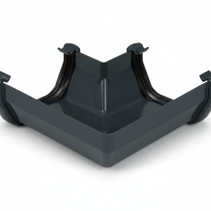 Anthracite Grey FloPlast Square 90-Degree Gutter Angle on a white background