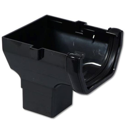 Black FloPlast Square Stop End Outlet on a white background