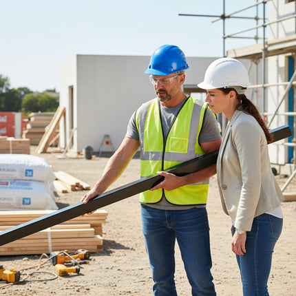 Builder showing his customer a length of Black Square Pipe