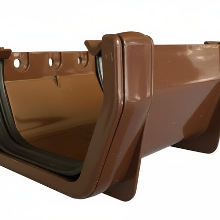 Square Gutter Uninon Joint in Brown, Brand is Floplast