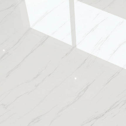 White Carrera Marble Maxi Panel with a reflection of a window to make the image appear glossy