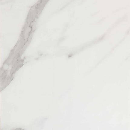 A close-up image of a white PVC wall panel with a subtle texture and grey veining.