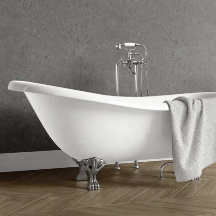 Grey Stone PVC Maxi Panel Wall Panel installed behind a free standing bath