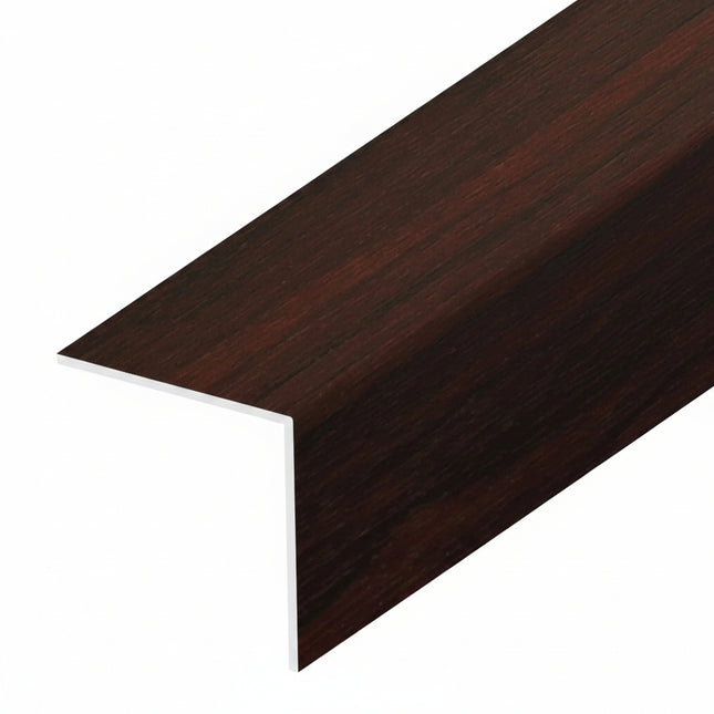 Dark brown woodgrain angle on a white background