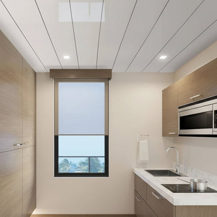 Modern kitchen nice new Gloss White Ceiling including chrome strips