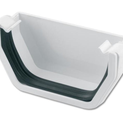 White Square External Stop End for use with Floplast Gutter on a white Background.