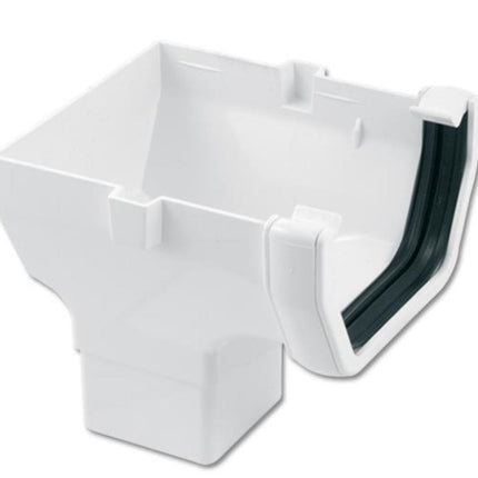 White FloPlast Square Stop End Outlet, floplast brand on a white background